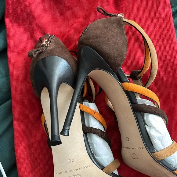 Carolina Herrera Suede Leather Colorblock Brown Heels